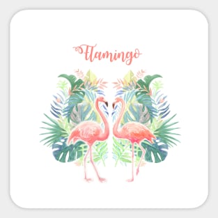 Lovely Fairy Tale For Two Flamingo Tropical Flowers Watercolor Sticker